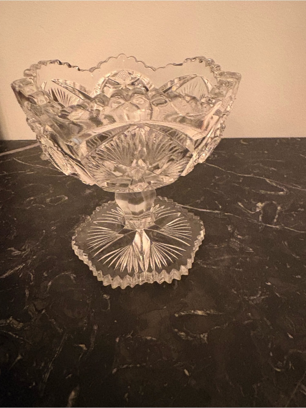 Cut Glass Compote Pedestal Bowl - Clear Accent Bowl